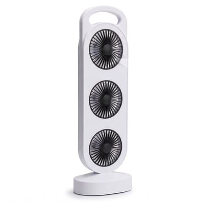 Lomera Torenventilator Oplaadbaar - Draadloze Kolomventilator USB - Tafelventilator 3 Koppen 3 Snelheden - Oscillerend Bureau Ventilator Draagbaar Stil - Wit