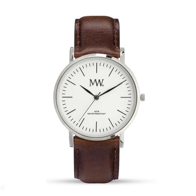 MW Horloge Flat Style Silver Leather Brown