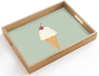 Dienblad hout 40x30 cm - Schootdienblad - Illustratie - Ijsje - Spikkels - Kers - Borrelplank rechthoek - Plateau dienbladen
