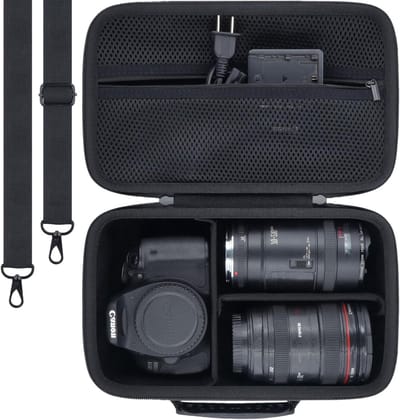 Beschermende Hard Case voor DSLR Camera's zoals Canon EOS Rebel 2000D/4000D/R50/R100/R5/R7/R8 met 18-55mm Lens, Zwart