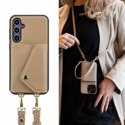 Selencia Hoesje - Geschikt voor Samsung Galaxy S23 FE - Sera Koordhoes met pashouder envelop - Taupe
