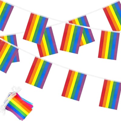 Dailygoods- Regenboogslinger 10 m - Feestvlaggetjes - Decoratie voor binnen/buiten - Zon- en regenbestendig - Polyesterweefsel - Levendige kleuren - Feestvlag