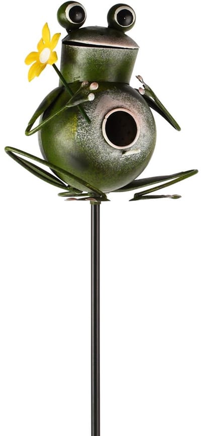 Dekoratief | Tuinprikker kikker vogelhuisje, groen, metaal, 20x115cm | A260482