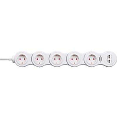 Brennenstuhl Vario Power stekkerdoos met USB-laadfunctie / mobiele stekkerdoos 5-voudig (1,4 m kabel met schakelaar en 2 USB-laadcontactdozen) wit