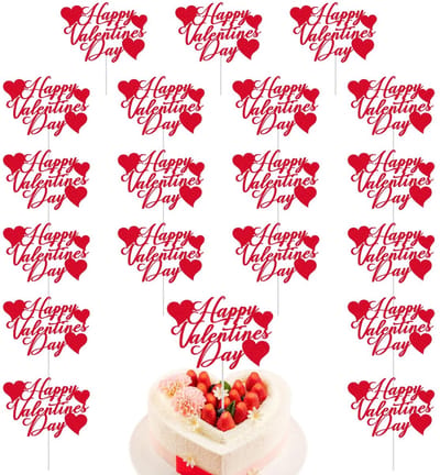 Dailygoods- Taarttopper Valentijnsdag - Taartdecoratie set 24 stuks - Robuust materiaal - Glitter uiterlijk - Gemakkelijk op te bergen - Glanzende pailletten