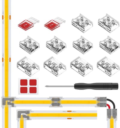 10 Stuks 2-Pin 10mm T-Connector voor FCOB LED Strips met Bevestigingsclip - Eenvoudige Verbinding Zonder Solderen, Transparante Draden, Ideaal voor LED Verlichting