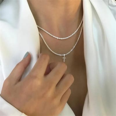 Mode Glanzende Kruis Hanger Ketting Voor Vrouwen Kleur Multi Laags Sleutelbeen Ketting Choker Meisjes Koreaanse Feest Sieraden brown
