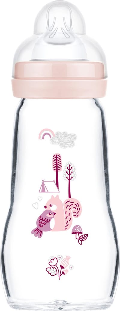 MAM - Feel Good Babyfles Glas - 260 ML - Hygiënisch - 0+ Maanden - Mat Roze