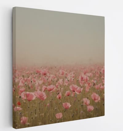 Saammp Canvas Schilderij - Mistig Bloemenveld - Natuur - Abstract - 20x20 - Foto op canvas - Wanddecoratie - Muurdecoratie Woonkamer - Kantoor Decoratie