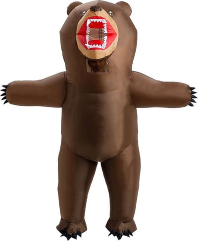KIMU® Opblaas Kostuum Grizzlybeer - Opblaasbaar Pak - Berenpak Mascotte Opblaaspak - Opblaasbare Beer Bruin Volwassenen Dames Heren Festival
