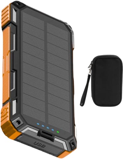 Isollis® - Solar powerbank - Powerbank Zonneenergie 20 000 mAh - Solar charger - Noodpakket - Draadloze Powerbank 15W - 22.5W Snellader - Zaklamp - USB, USB-C & Micro USB - 6X ingebouwde kabels - Meerdere apparaten