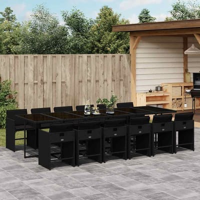 vidaXL - 13-delige - Tuinset - met - kussens - poly - rattan - zwart