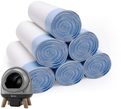 6 rollen JC Pets Kattenbakzakken voor JC Pets Automatische Kattenbak – Extra stevig – Automatische kattenbakzakken – 15 stuks per rol – 45×50 cm