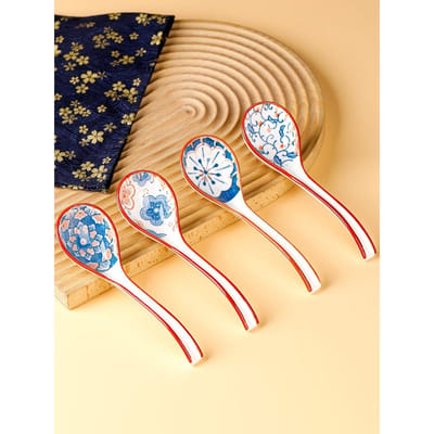4 Pièces Cuillère à Soupe en Céramique Bleue et Blanche Processus d'Émail Coloré Sain Ne Décolore Pas et Ne S'Écaille Pas Vaisselle Ménagère Cuillère à Soupe en Céramique white