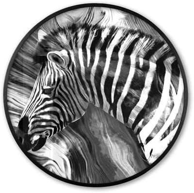 Poster in lijst Rond - Fotolijst 60x60 cm - Posters - Schilderij - Olieverf - Zebra - Dieren - Zwart - Wit - Ronde posterlijst zwart - Decoratie - Wanddecoratie woonkamer - Muurdecoratie slaapkamer