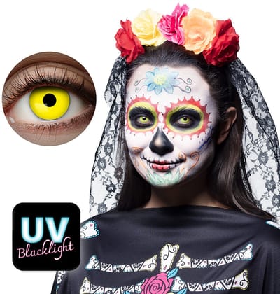 Boland - Paar maandlenzen UV Flash geel Geel - Volwassenen - Halloween en Horror - Halloween contactlenzen - Horror