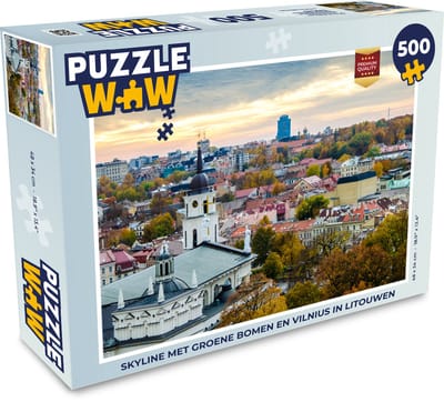 Puzzel Skyline met groene bomen en Vilnius in Litouwen - Legpuzzel - Puzzel 500 stukjes