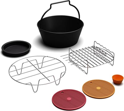 Klarstein AeroVital Deluxe Heteluchtfriteuse accessoires – Grillrooster, Bbq-set, Pizzapan, Bakvorm, Siliconenvormen & mat, Vaatwasserbestendig, Antiaanbak, Compatibel met AeroVital modellen