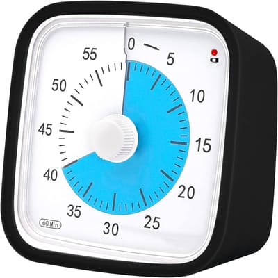 Timer - Kookwekker - Visuele timer kinderen - Visuele Timer - Verbeterde zwarte visuele timer met beschermhoes - Stille 64 minuten countdown-timer voor kinderen en volwassenen met herinnering bij laag batterijniveau （Zwart en blauw）