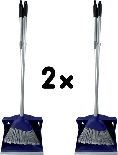 Synx Tools Hotel stoffer en blik set van 2 - Stoffer & Blik - Synx Tools Stoffer en Blik met lange stelen 95 cm Blauw Kunststof - Stoffer Blik set - Stoffer en blik sluitend model - Schoonmaak artikelen - Bezem / Veger en blik met lange steel