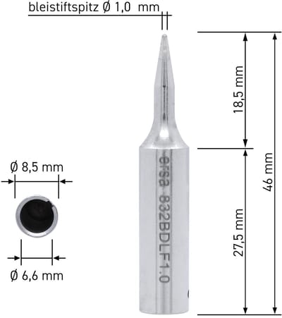 Permanente soldeerpunt van 5,0 mm met beitelvormige kop en ERSADUR-LF-coating voor loodvrij solderen