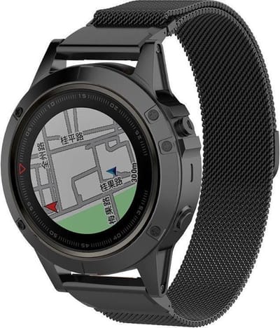 Stalen bandje milanees geschikt voor Garmin Fenix 9 (Pro) 51mm / Fenix 8 (Pro) 51mm / Garmin Fenix 7x (Pro - Sapphire Solar) / Fenix 6x (Pro - Sapphire) / Fenix 5x (Plus) / Fenix 3 / Epix Pro (Gen 2 - 51mm) / Enduro 1-2-3 - Zwart