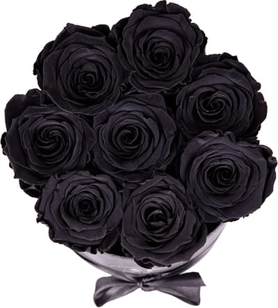 Flowerbox longlife Gigi zwart - Rosuz - Condoleance Rouwboeket met Zwarte Roos - Bloemen als Blijvende Herinnering - Luxe Rouwcadeau voor Man met Lint en Gratis Giftbox