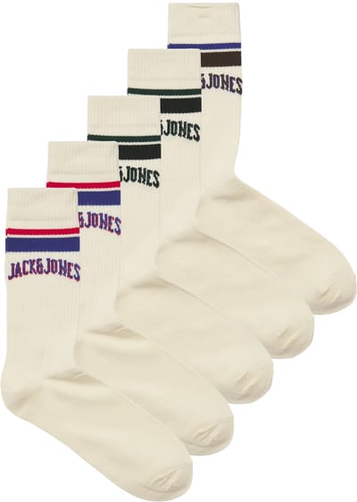 Jack & Jones Junior Jongens Sportsokken JACMATEO Tennissokken 5-Pack Crèmewit - Maat 33/37