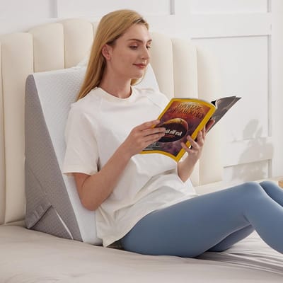 Wigkussen Set - Bedwigkussen Hoofdeinde - Pijnverlichting Rug Nek - Verstelbare Hoek Hoogte - 9 en 12 inch - Wit Grijs