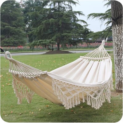 Gebreide Hangmat - Schommelhangmat Dubbele Hangmat - Ontspannen Buiten - Met Anti-Roll Balk - 150 cm x 200 cm - Bohemian