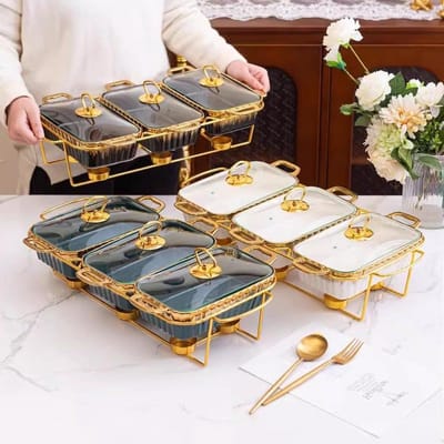Warmhoudbak Buffetset - Serveerwagen Luxe - Eten Warm Houden - Keramiek Imitatie Marmer - Niet Gespecificeerd - Zwart