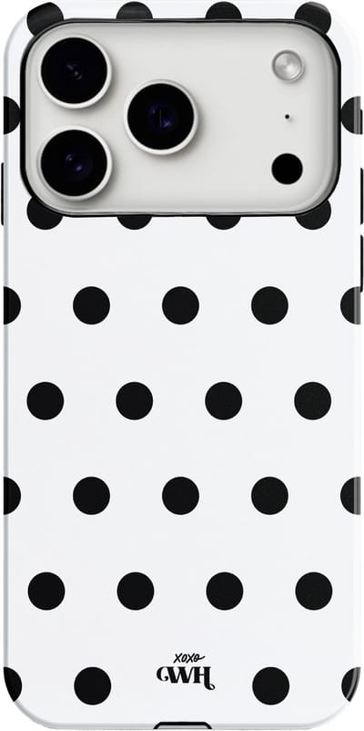 xoxo Wildhearts Polka Dots (Wit) - Double Layer - Hoesje geschikt voor iPhone 17 Pro hoesje - Hard case met stippen patroon - Beschermhoes - shockproof case - Stippatroon - Wit / Zwart