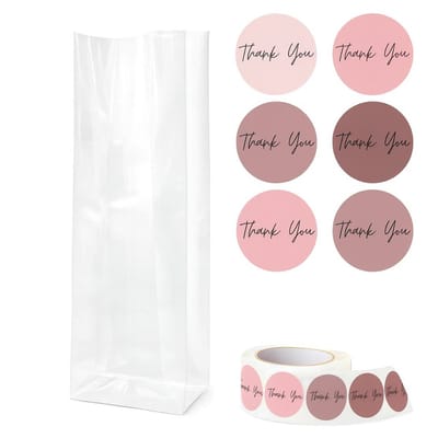 25x Uitdeelzakjes met Thank you roze | Blokbodem | 60 x 50 x 200 mm | Traktatiezakjes | Kinderfeestje | Cellofaanzakjes | Cadeauzakjes | Snoepzakjes | Uitdeelzakjes kinderen | Cadeauzakjes Kinderen | Verpakkingszakjes Uitdeelcadeaus |