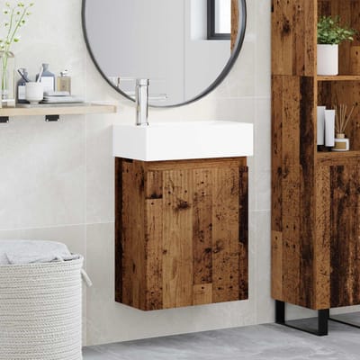 vidaXL - Badkamermeubel - met - kraan - Oud - hout - 45,5 - x - 22,5 - x - 84 - cm