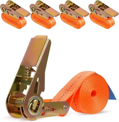 Set van 4 Verstelbare Ratchet Straps van 2 m voor 1000 kg - Ideaal voor Auto, Motor en Camping met Klembevestiging en Lashing Loops