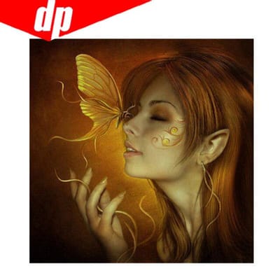 Femmes Papillon Broderie Diamant 5D DIY Peinture Diamant Point de Croix Image Diamant Rond Complet 30x30 brown