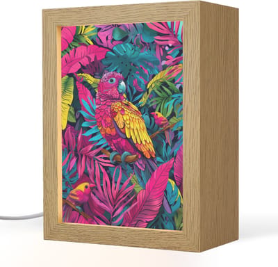 Nachtlampje 15x20 cm - Kinder lampje - Papegaai - Tropisch - Jungle - Kleurrijk - Tafellamp kinderkamer - Slaapkamer lamp - Bedlamp kinderen - Kinderlampje stopcontact - Wandlamp babykamer - Nachtlampjes