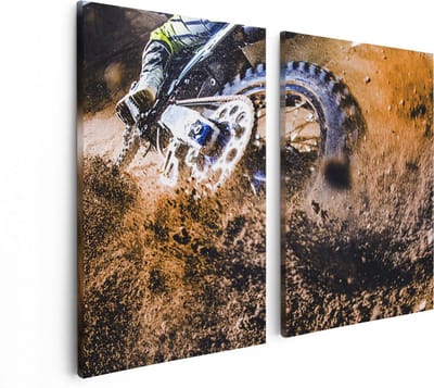 Artaza Canvas Schilderij Tweeluik Motorcross Wiel Met Modder - 80x60 - Foto Op Canvas - Canvas Print