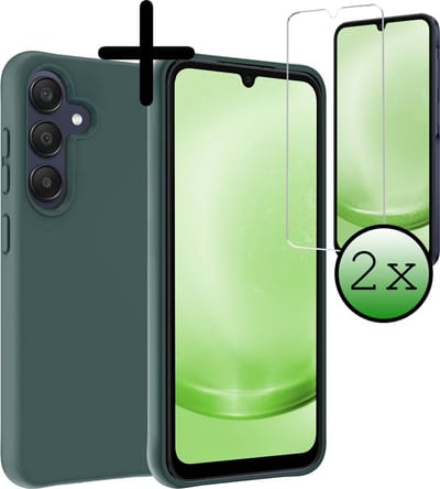 Hoesje Met 2x Screenprotector - Geschikt voor Samsung Galaxy A25 - Sterk & Shockproof - Back Cover - Siliconen Case - Telefoon Hoes - Donkergroen