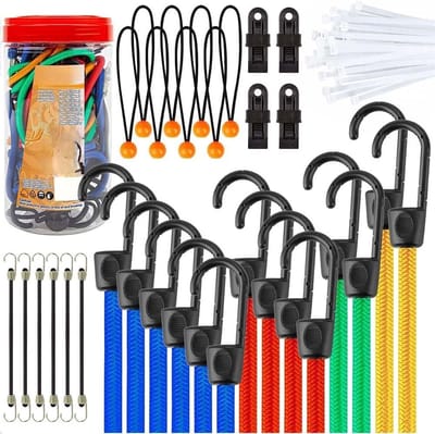 Spanbanden Set - Elastische Koorden - Spullen Vastzetten - UV-Bestendige Haken - 30 Delig - Assorti