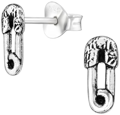 Joy|S - Zilveren veiligheidsspeldje oorbellen - 8.9 x 3.9 mm oorknopjes - geoxideerd