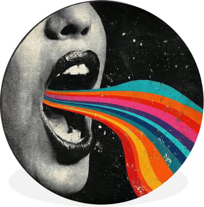 WallCircle - Wandcirkel - Muurcirkel - Mond - Golven - Regenboog - Aluminium - Dibond - 30x30 cm - Binnen en Buiten