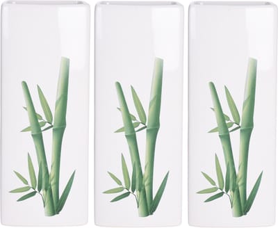 Luchtbevochtiger voor radiator - 3x - bamboe blad print - wit - dolomiet - 8 x 4 x 21 cm - waterverdamper