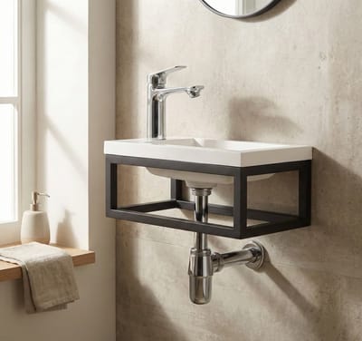 Badplaats Toiletmeubel Mesa 40 x 22 cm - Wit - Fonteinmeubel met Wastafel en Zwart Frame