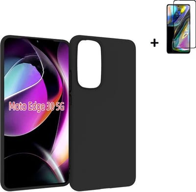 MoDo hoesje Geschikt voor Motorola Edge 30 - Siliconen Back Cover - Zwart met full screenprotector