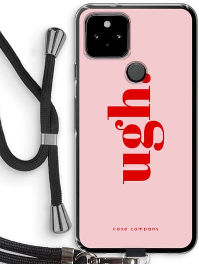 Case Company® - Hoesje met koord geschikt voor Google Pixel 5 hoesje met Koord - Ugh - Telefoonhoesje met Zwart Koord - Bescherming aan alle Kanten en Over de Schermrand