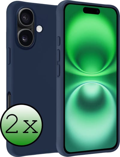 Hoesje 2 Stuks - Geschikt voor Apple iPhone 16 - Sterk & Shockproof - Case Siliconen - Back Cover - Telefoon Hoes - Donkerblauw