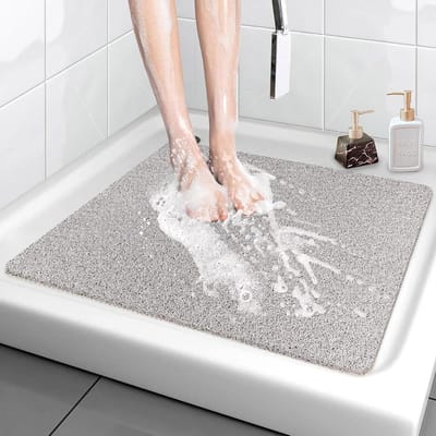 Douchemat Antislip - Badmat Sneldrogend - Veilig Douchen - Met Afvoergaten - 61 x 61 cm - Lichtgrijs-wit Mix