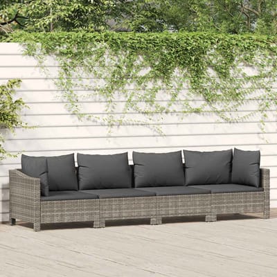 vidaXL - 4-delige - tuinloungeset - met - kussens - grijs - poly - rattan