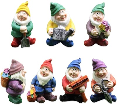 Cosensi - Miniatuurtuin Gnooms - Tuin Decoratie - Schattige Gnooms Set - Multicolor - Fairy Garden Figuren - Geschikt voor Feestdagen - 7 Stuks